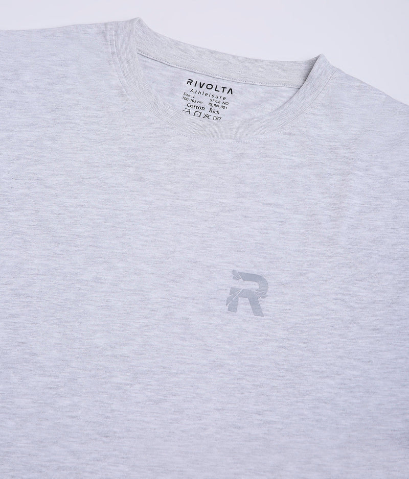 White Melange Men Solid Essential Cotton T-Shirt 001