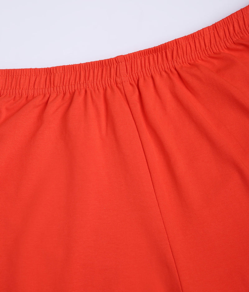 SOLID ORANGE ANKLE-LENGTH COTTON LEGGINGS FOR WOMEN