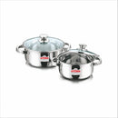 Kitchen Essentials Belly Casserole with Glass Lid (PVD coated handles and Knob) Cookware Set  (Stainless Steel, 2 - Piece)